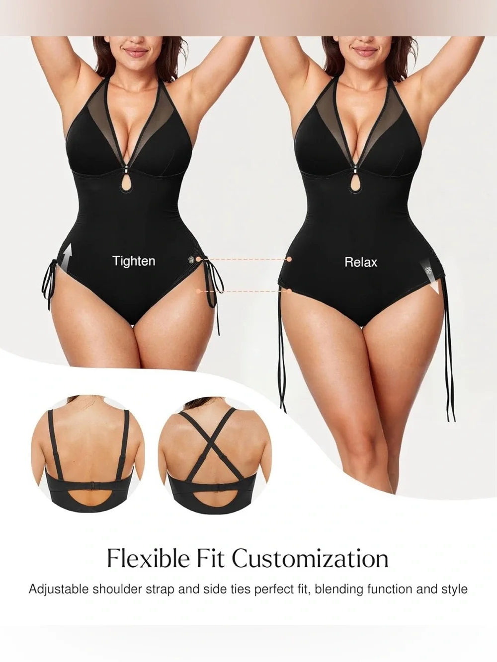 Popilush Women’s Bathing Suit Tummy Control Shapewear Swimsuit Mesh Built-in Bra
